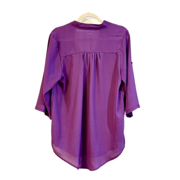 Women's Purple Chiffon Blouse Long Sleeve Tunic Shirt  Size Large 🍇💫💜 - Picture 6 of 9